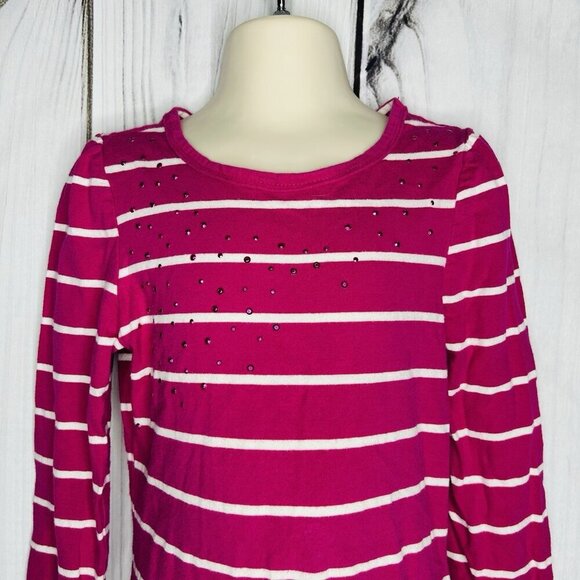 Childrens Place Girls Long Sleeve Pink Striped Sequined Dress Sz 5/6 Small Knit - Picture 2 of 7